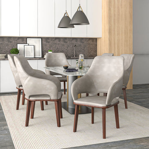 Vivara Dining Chair Upholstered in Leather with Rubberwood Base Set of 4