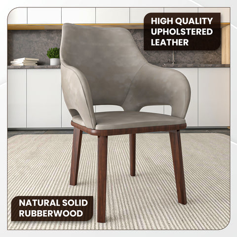 Vivara Dining Chair Upholstered in Leather with Rubberwood Base Set of 4