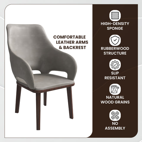 Vivara Dining Chair Upholstered in Leather with Rubberwood Base Set of 4