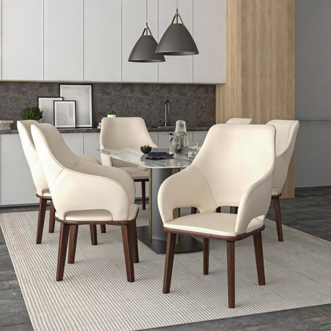 Vivara Dining Chair Upholstered in Leather with Rubberwood Base Set of 4