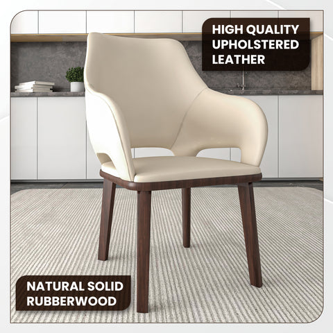 Vivara Dining Chair Upholstered in Leather with Rubberwood Base Set of 4