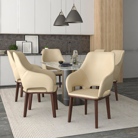 Vivara Dining Chair Upholstered in Leather with Rubberwood Base