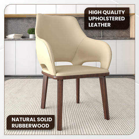 Vivara Dining Chair Upholstered in Leather with Rubberwood Base