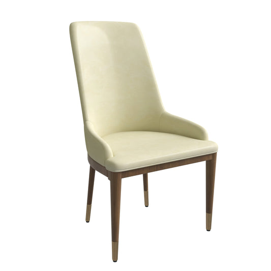 Viva Dining Side Chair Upholstered in Leather with Brown Rubberwood Legs