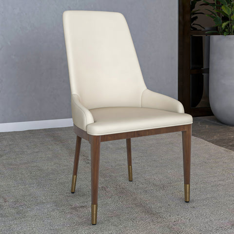 Viva Dining Side Chair Upholstered in Leather with Brown Rubberwood Legs