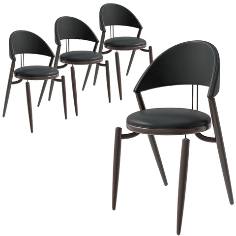 Venice Dining Chair Upholstered Leather in Iron With an Open Curved Back Design Set of 4