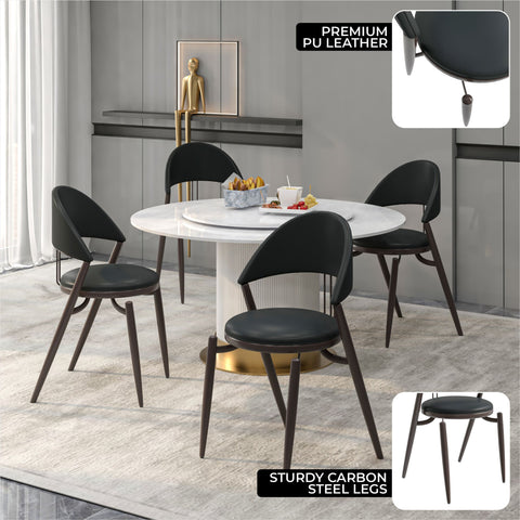 Venice Dining Chair Upholstered Leather in Iron With an Open Curved Back Design Set of 4