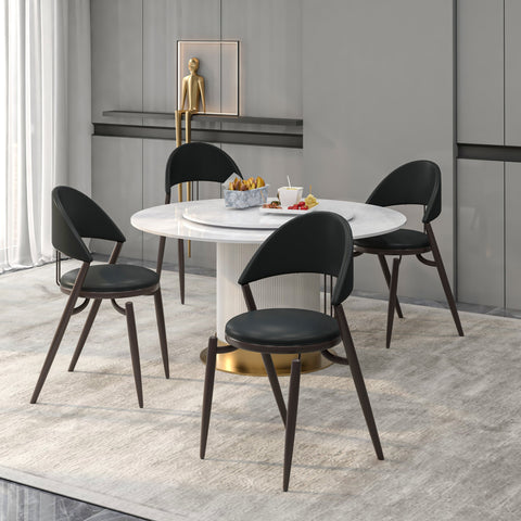 Venice Dining Chair Upholstered Leather in Iron With an Open Curved Back Design Set of 4