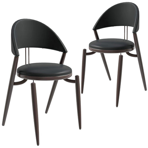 Venice Dining Chair Upholstered Leather in Iron With an Open Curved Back Design Set of 2