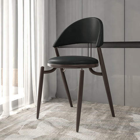 Venice Dining Chair Upholstered Leather in Iron With an Open Curved Back Design