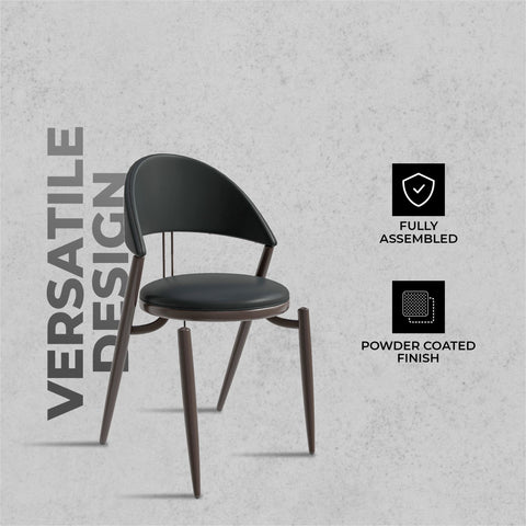 Venice Dining Chair Upholstered Leather in Iron With an Open Curved Back Design Set of 2