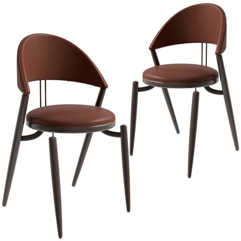 Venice Dining Chair Upholstered Leather in Iron With an Open Curved Back Design Set of 2