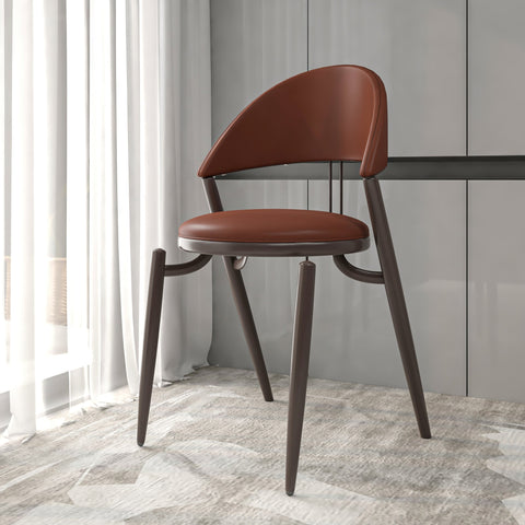 Venice Dining Chair Upholstered Leather in Iron With an Open Curved Back Design Set of 2