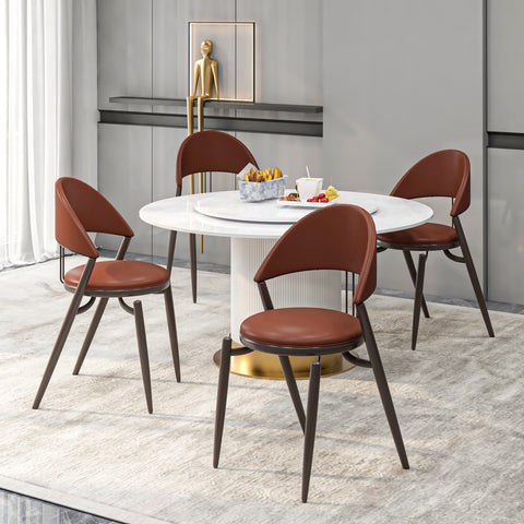 Venice Dining Chair Upholstered Leather in Iron With an Open Curved Back Design Set of 2