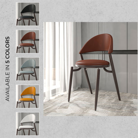 Venice Dining Chair Upholstered Leather in Iron With an Open Curved Back Design Set of 2