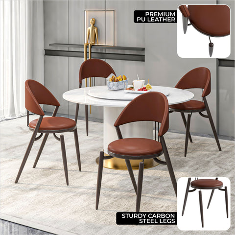 Venice Dining Chair Upholstered Leather in Iron With an Open Curved Back Design Set of 2