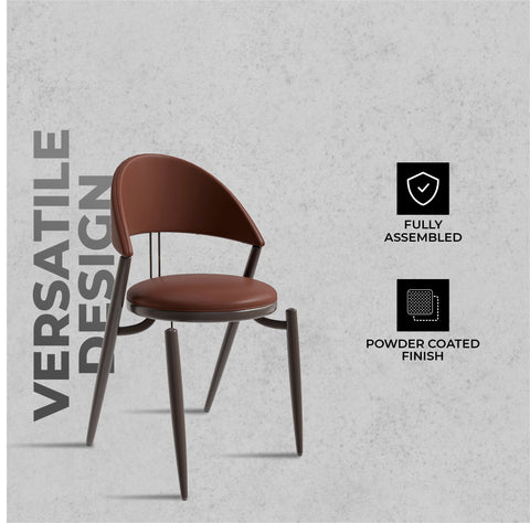 Venice Dining Chair Upholstered Leather in Iron With an Open Curved Back Design Set of 2