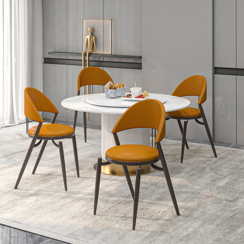 Venice Dining Chair Upholstered Leather in Iron With an Open Curved Back Design