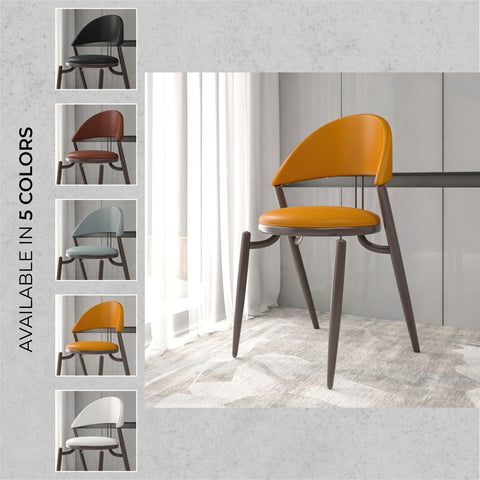 Venice Dining Chair Upholstered Leather in Iron With an Open Curved Back Design Set of 2