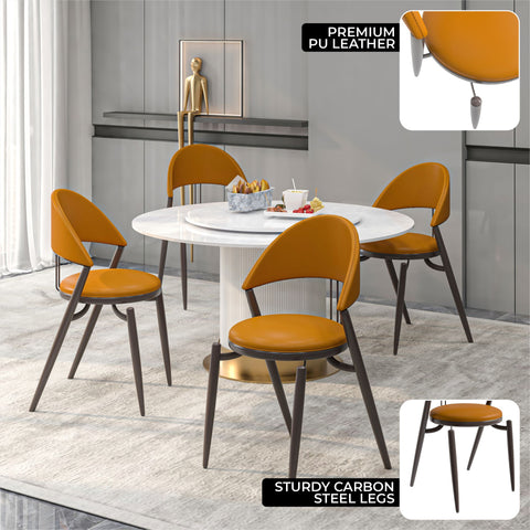 Venice Dining Chair Upholstered Leather in Iron With an Open Curved Back Design Set of 2