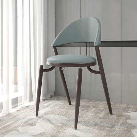 Venice Upholstered Leather Modern Dining Chair with Metal Legs