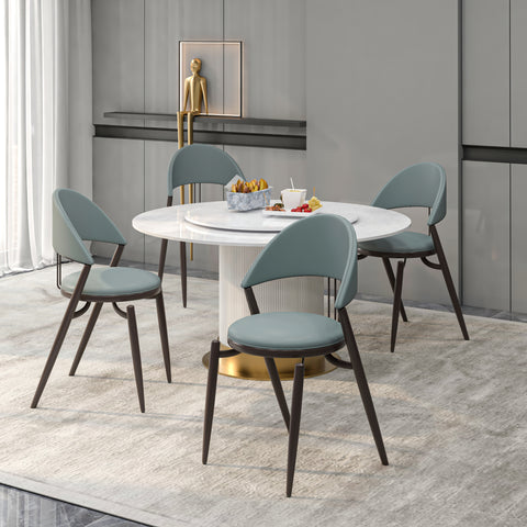 Venice Dining Chair Upholstered Leather in Iron With an Open Curved Back Design