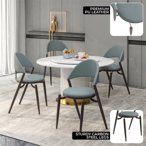 Venice Dining Chair Upholstered Leather in Iron With an Open Curved Back Design Set of 2