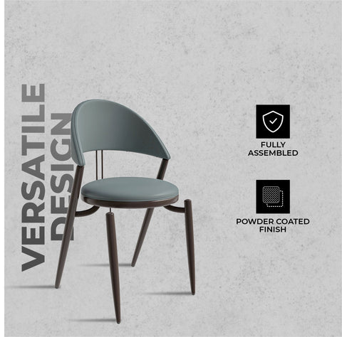 Venice Dining Chair Upholstered Leather in Iron With an Open Curved Back Design Set of 2