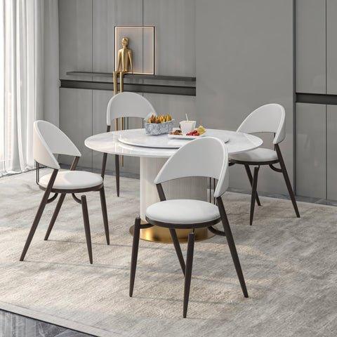 Venice Dining Chair Upholstered Leather in Iron With an Open Curved Back Design Set of 4