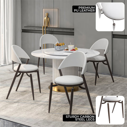 Venice Dining Chair Upholstered Leather in Iron With an Open Curved Back Design Set of 4