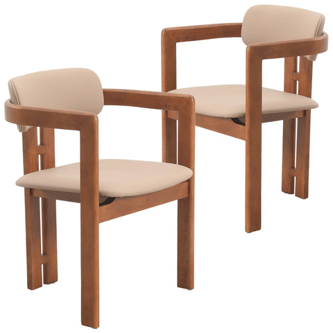 Velo Upholstered Leather Dining Chair with Open Back and Wood Legs Set of 2