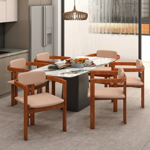 Velo Series Modern Dining Chair with Upholstered Leather and Wood Legs