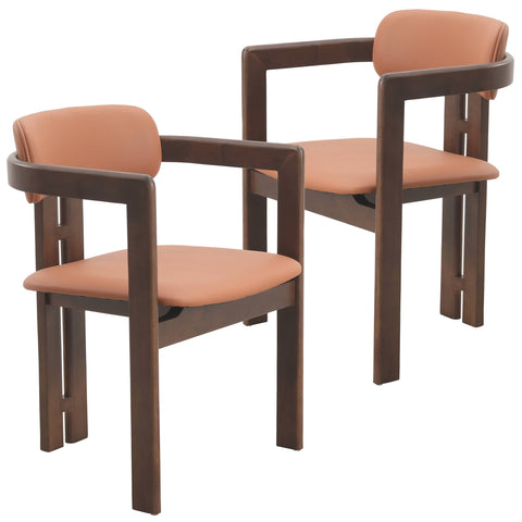 Velo Upholstered Leather Dining Chair with Open Back and Wood Legs Set of 2