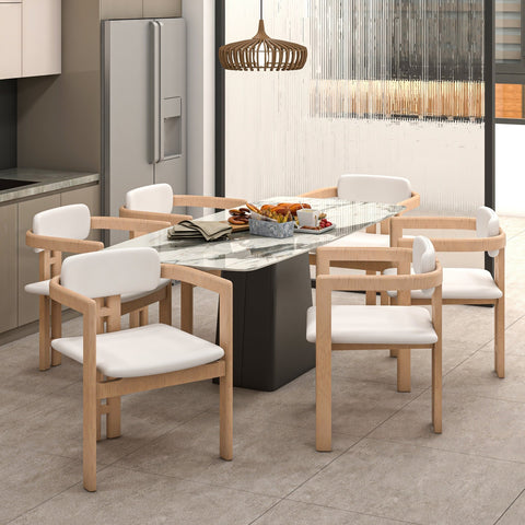 Velo Series Modern Dining Chair with Upholstered Leather and Wood Legs