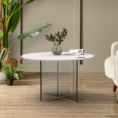 Valore Series Modern Coffee Table with Round Tabletop and Sturdy Acrylic Cross Base for Living Room and Bedroom
