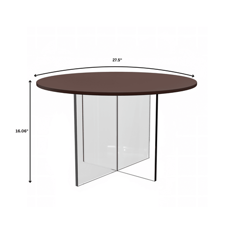 Valore Series Modern Coffee Table with Round Tabletop and Sturdy Acrylic Cross Base for Living Room and Bedroom