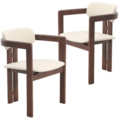 Velo Upholstered Leather Dining Chair with Open Back and Wood Legs Set of 2