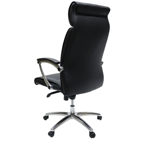 High-Back Leather Office Chair with Aluminum Base and Swivel, and Tilt