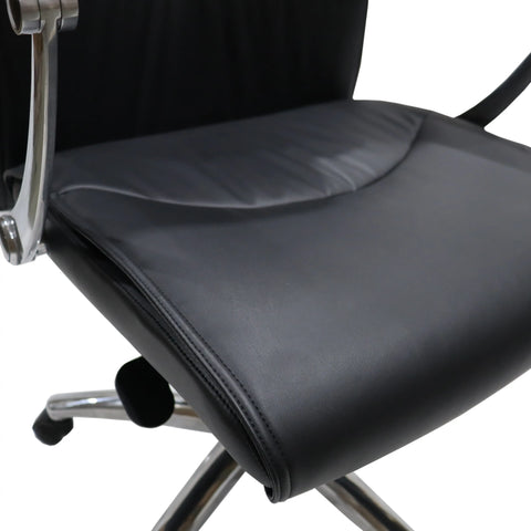 High-Back Leather Office Chair with Aluminum Base and Swivel, and Tilt