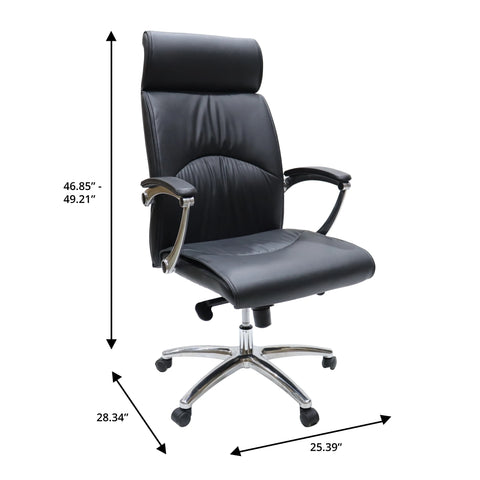 High-Back Leather Office Chair with Aluminum Base and Swivel, and Tilt