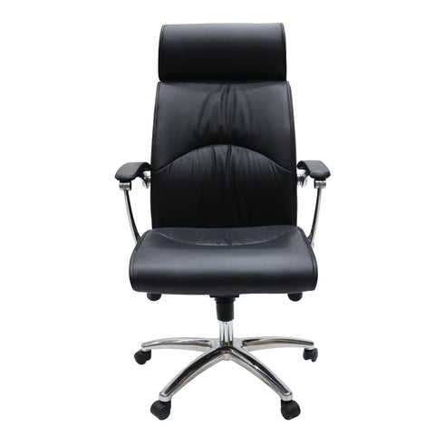 High-Back Leather Office Chair with Aluminum Base and Swivel, and Tilt