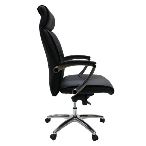 High-Back Leather Office Chair with Aluminum Base and Swivel, and Tilt