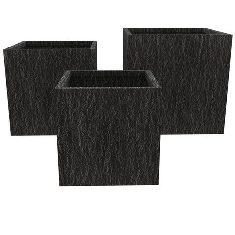 Verdura Modern 3 Piece Square Fiberstone and Clay Planter with Drainage Holes