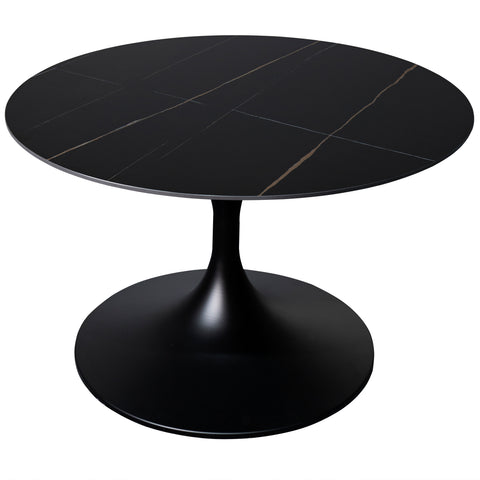 Verve Round Coffee Table with MDF/Resin/Sintered Stone Tabletop and Black Stainless Steel Base