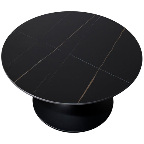 Verve Round Coffee Table with MDF/Resin/Sintered Stone Tabletop and Black Stainless Steel Base