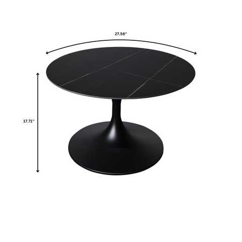 Verve Round Coffee Table with MDF/Resin/Sintered Stone Tabletop and Black Stainless Steel Base