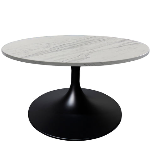 Verve Round Coffee Table with MDF/Resin/Sintered Stone Tabletop and Black Stainless Steel Base