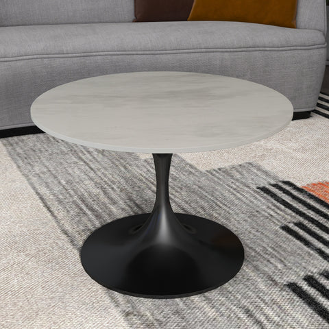 Verve Round Coffee Table with MDF/Resin/Sintered Stone Tabletop and Black Stainless Steel Base