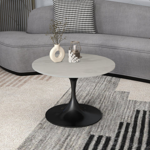 Verve Round Coffee Table with MDF/Resin/Sintered Stone Tabletop and Black Stainless Steel Base