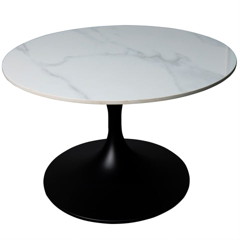 Verve Round Coffee Table with MDF/Resin/Sintered Stone Tabletop and Black Stainless Steel Base